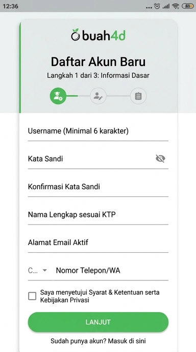 Panduan Registrasi Akun Baru Buah4d di Android